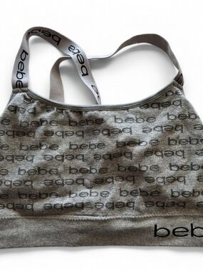 bebe Grey Logo Elastic-Strap Bralette